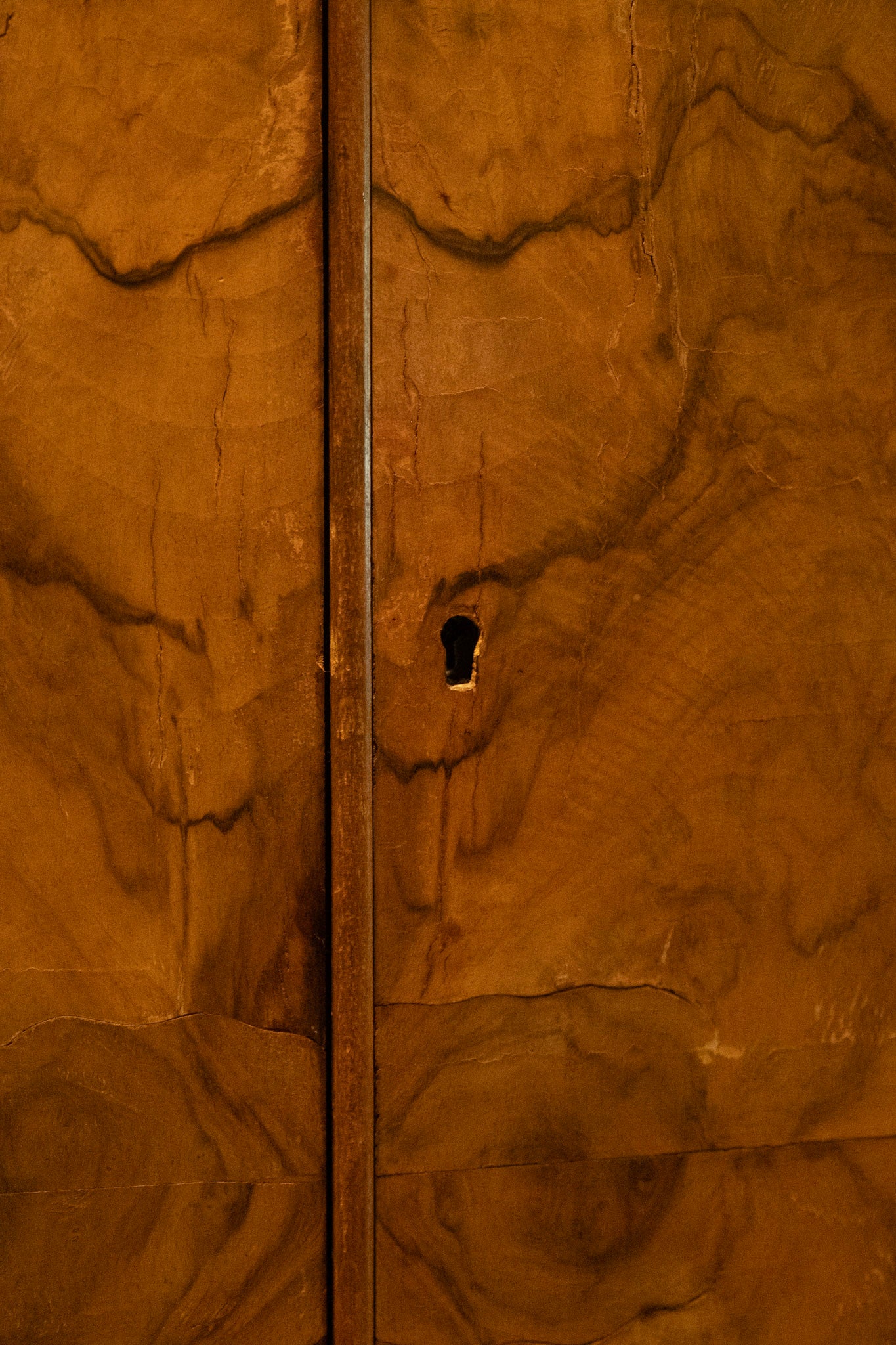 1920s Petite Art Deco Burl Wood Armoire