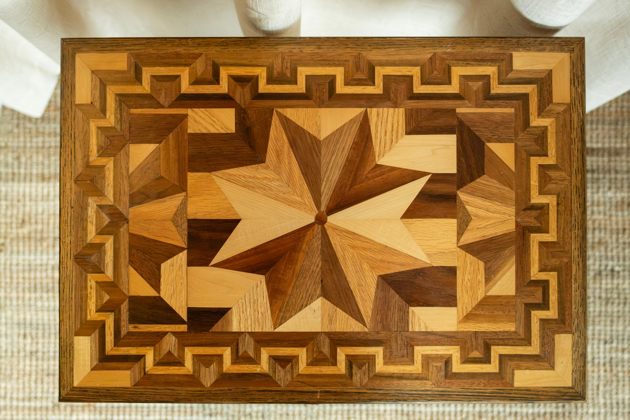 Rectangular Geometric Parquetry Side Table