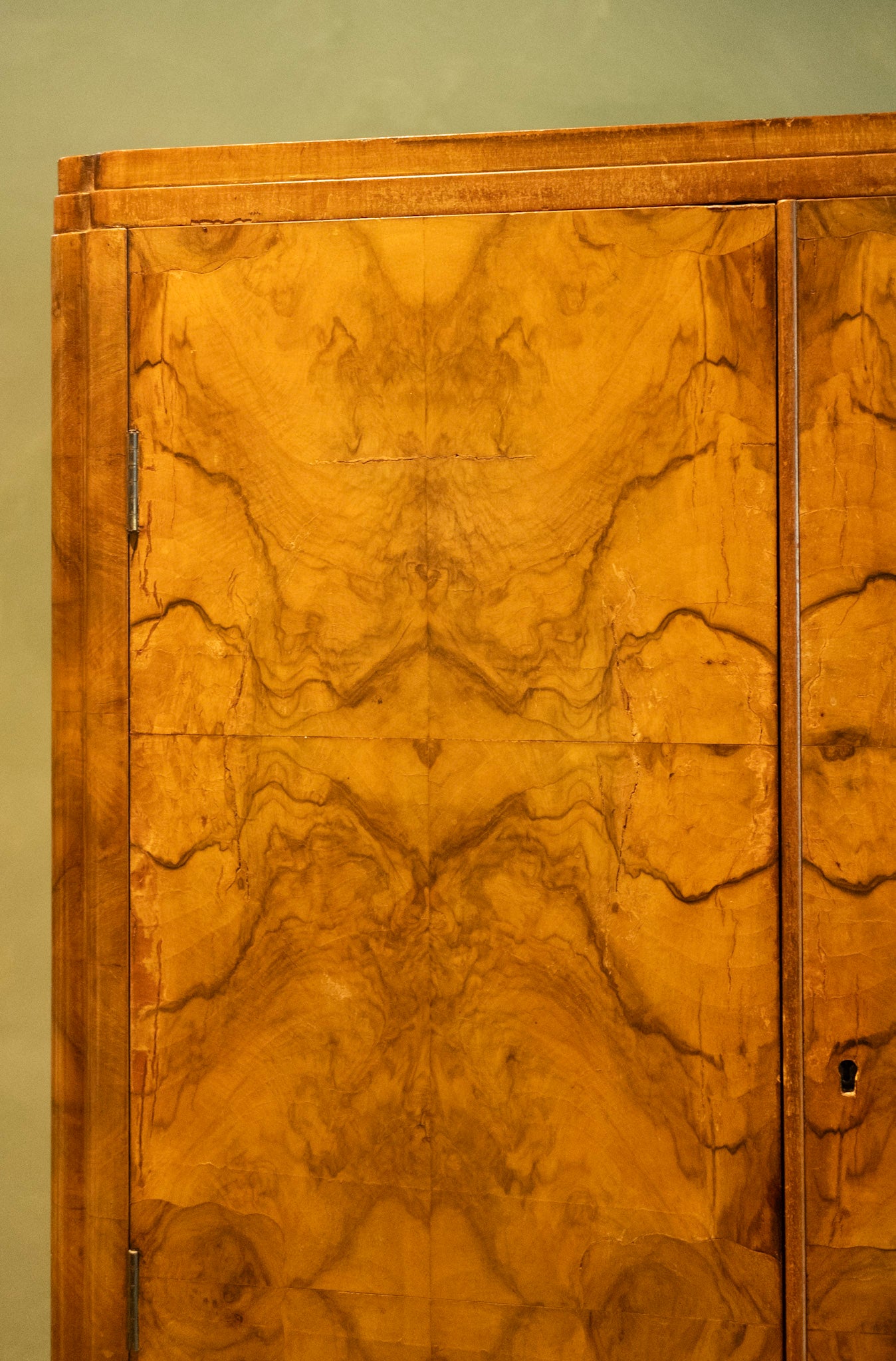 1920s Petite Art Deco Burl Wood Armoire