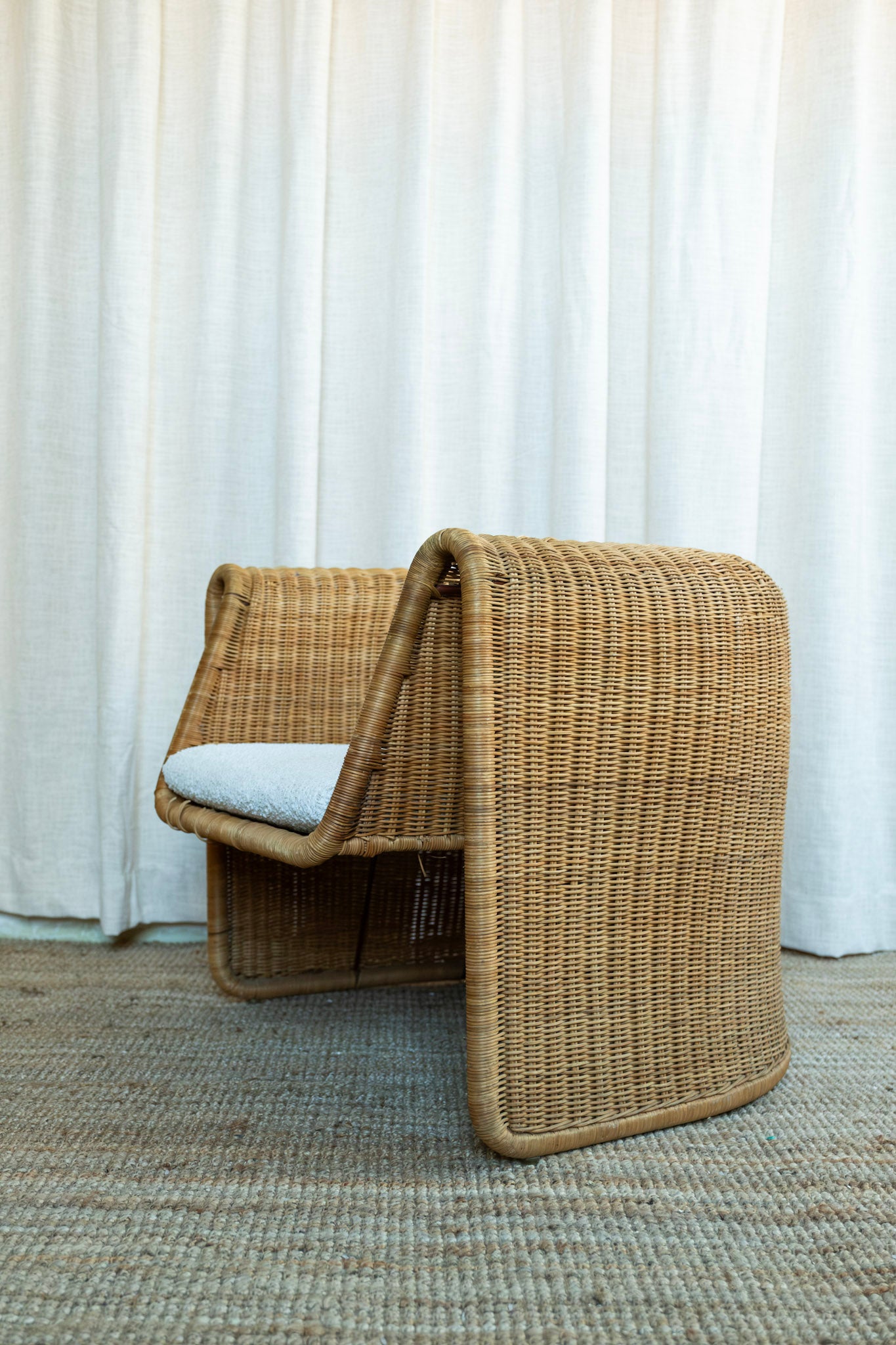 1960s Sculptural Wicker Armchair with Floating Seat