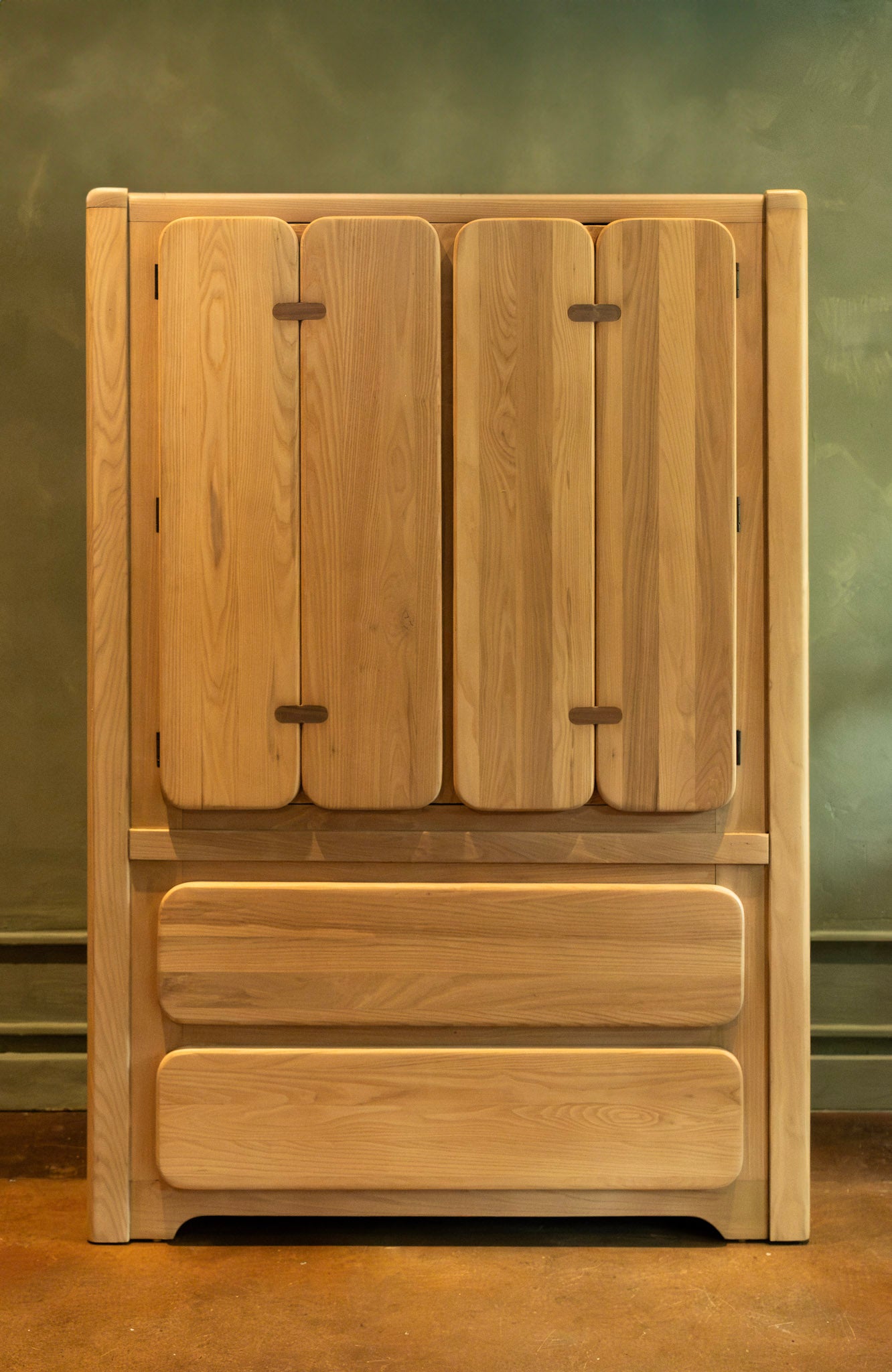 1980s Stanley Highboy Armoire Dresser, Banded Walnut, Professionally Refinished