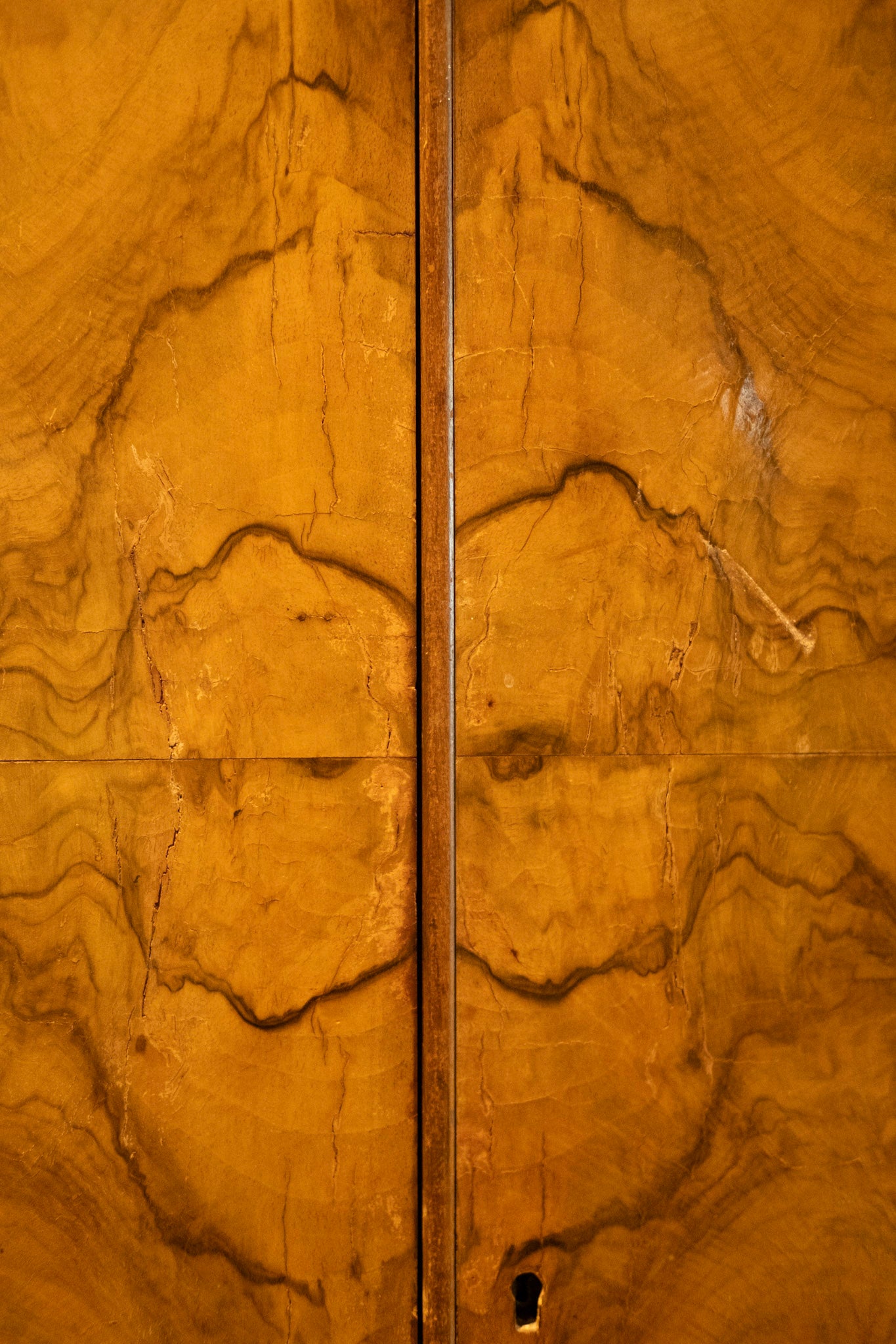 1920s Petite Art Deco Burl Wood Armoire