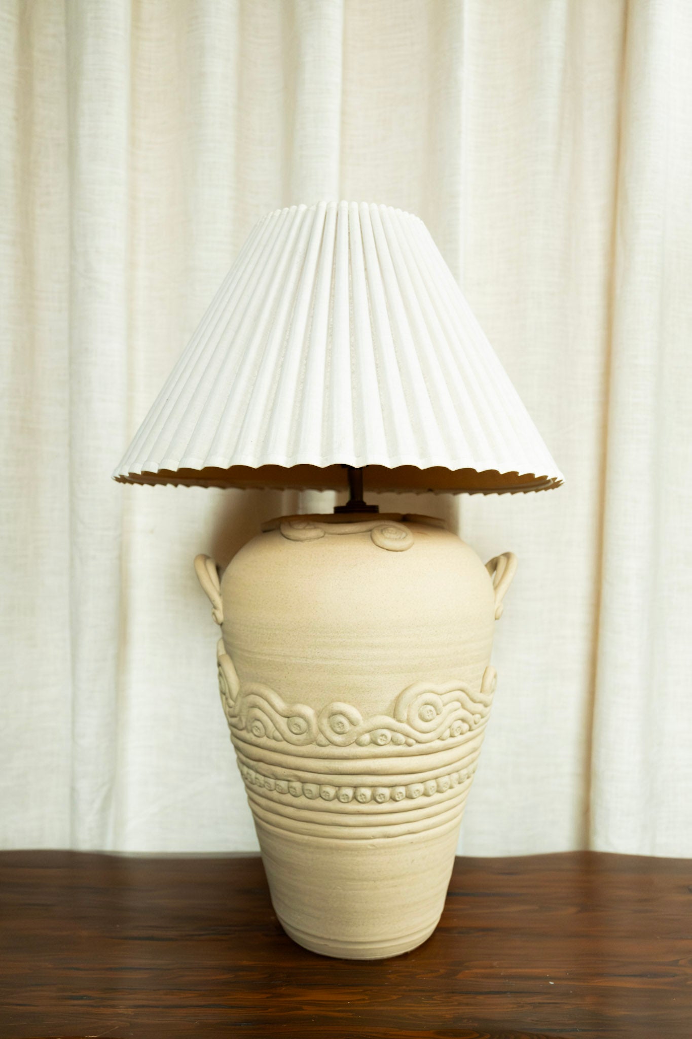 Midcentury Coiled Motif Pottery Lamp