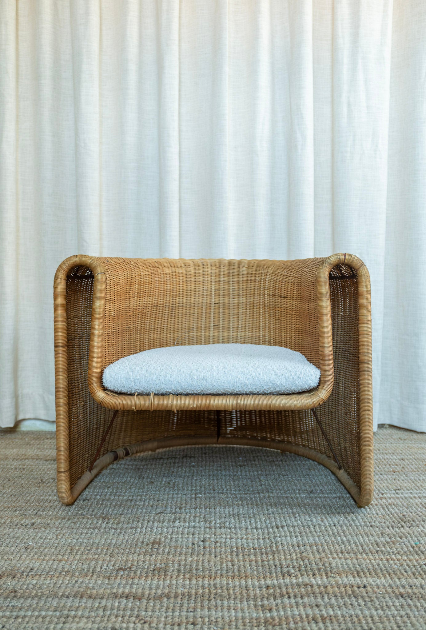 1960s Sculptural Wicker Armchair with Floating Seat