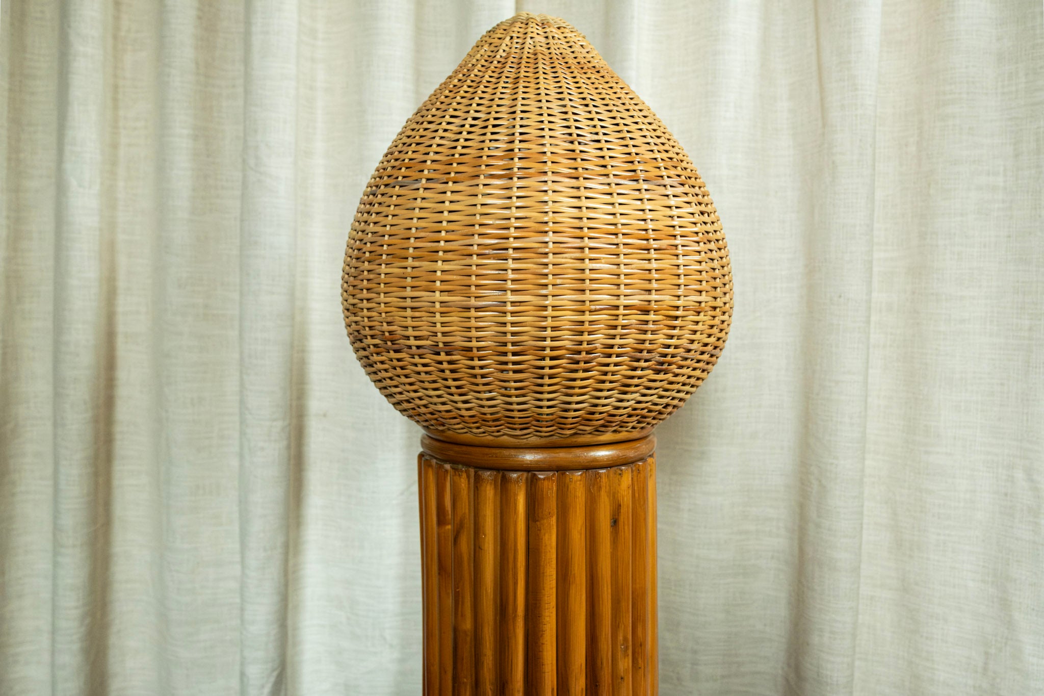 Midcentury Pencil Reed and Wicker Lamp, Made by Kazama in Japan