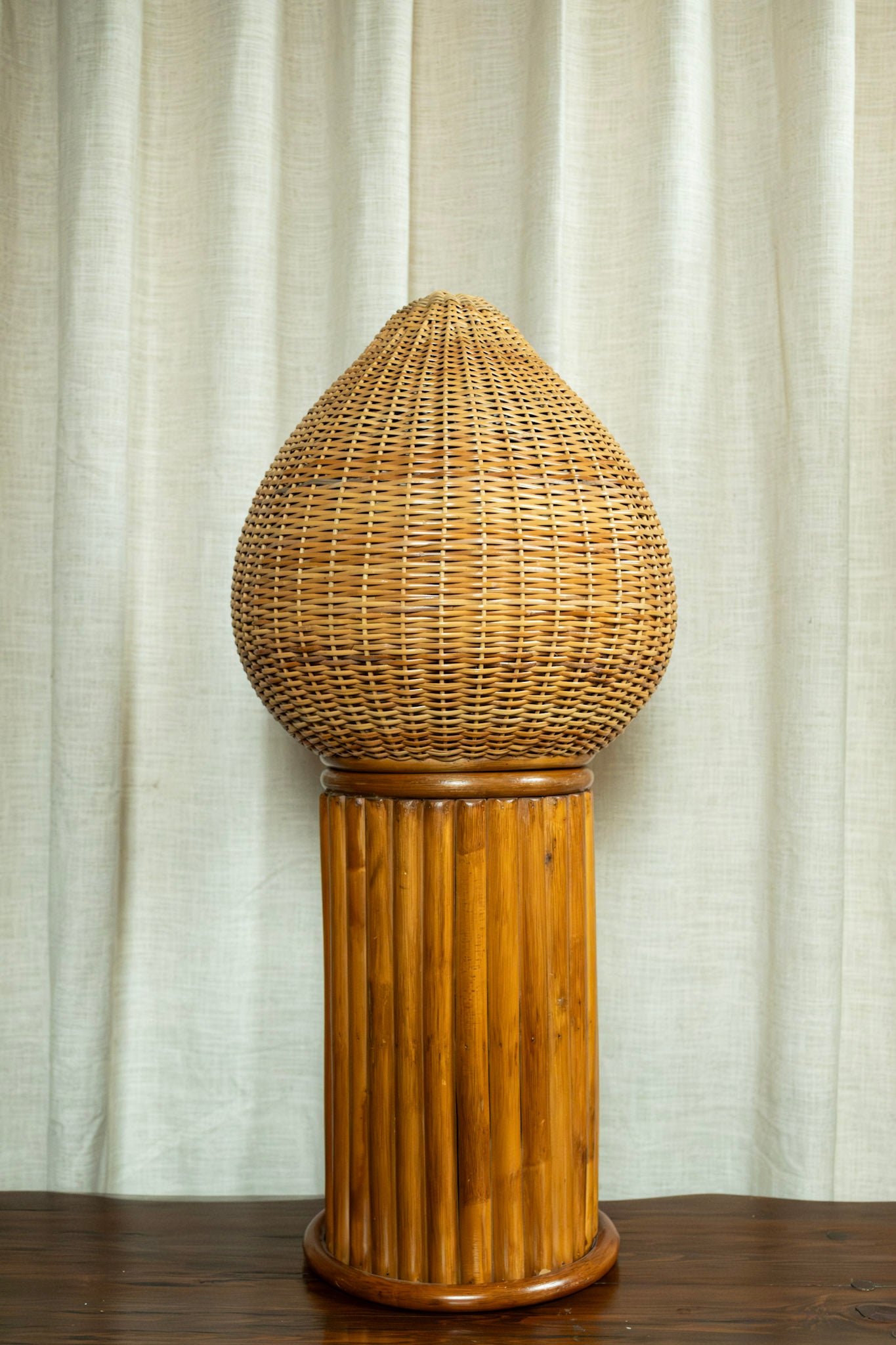 Midcentury Pencil Reed and Wicker Lamp, Made by Kazama in Japan