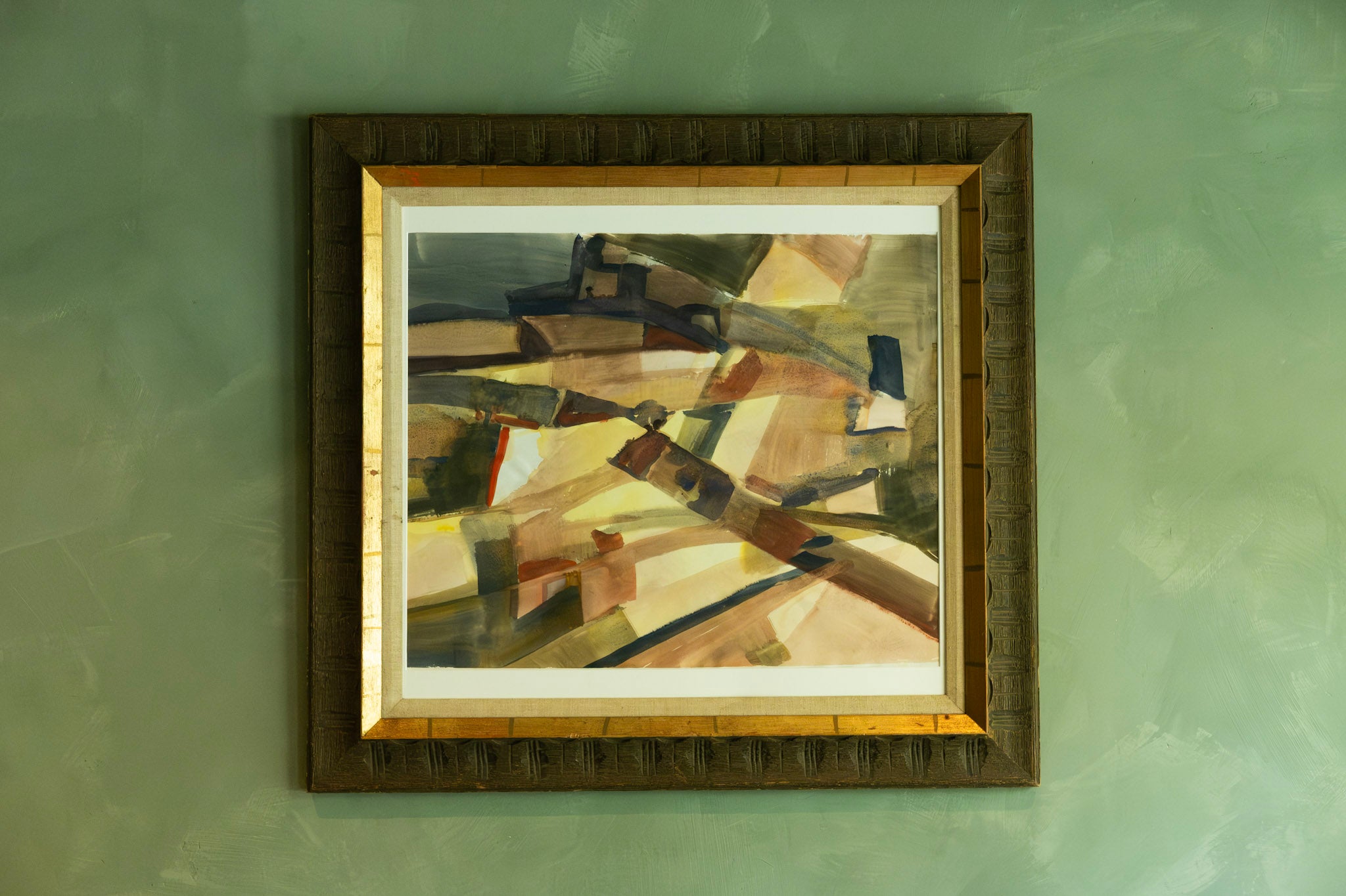 1970 Painting "AbEx Landscape" by Thelma Moody in Vintage Frame