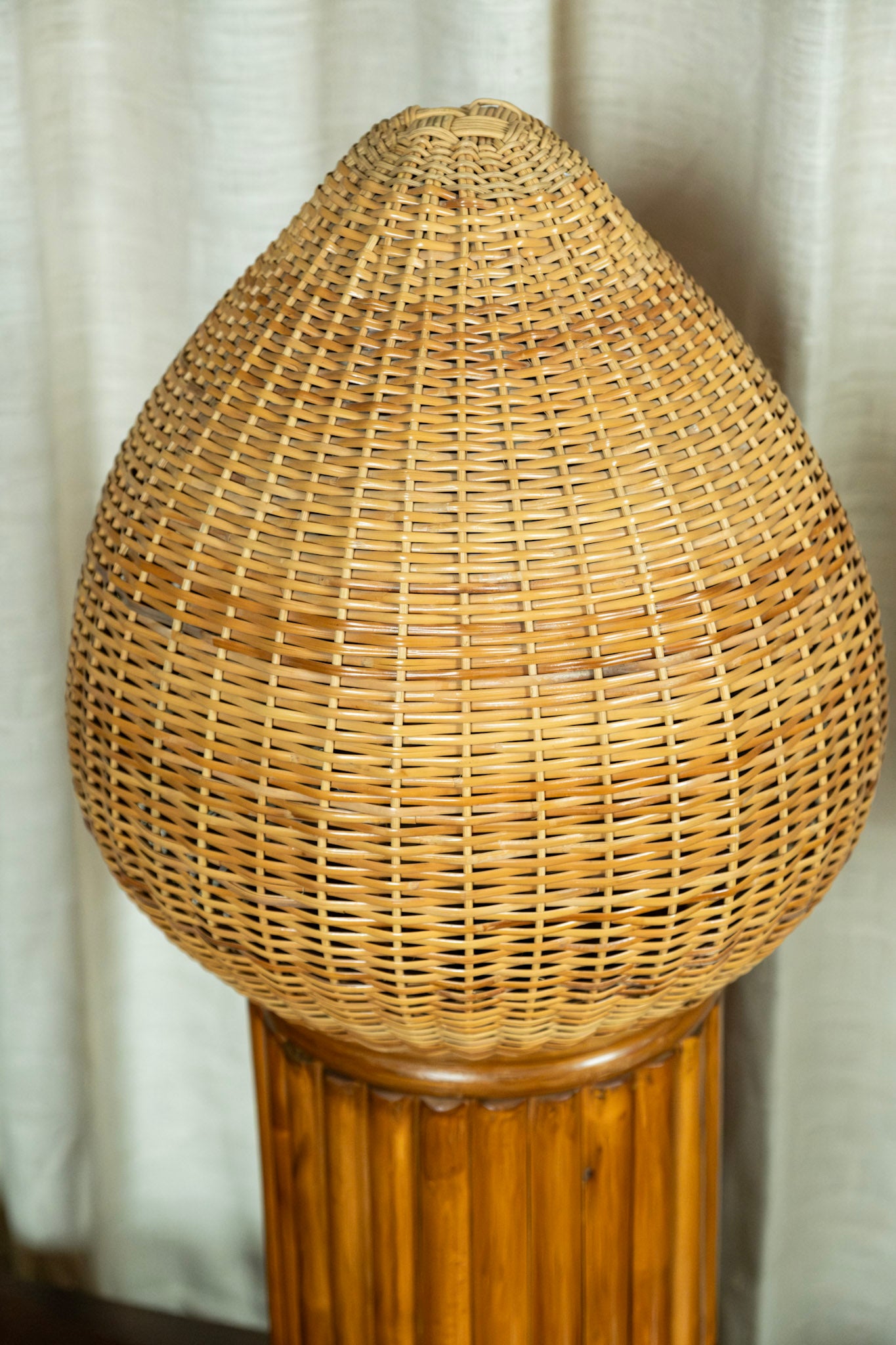 Midcentury Pencil Reed and Wicker Lamp, Made by Kazama in Japan