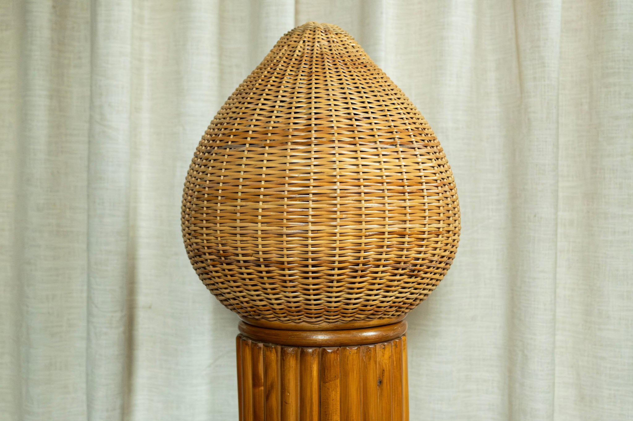 Midcentury Pencil Reed and Wicker Lamp, Made by Kazama in Japan