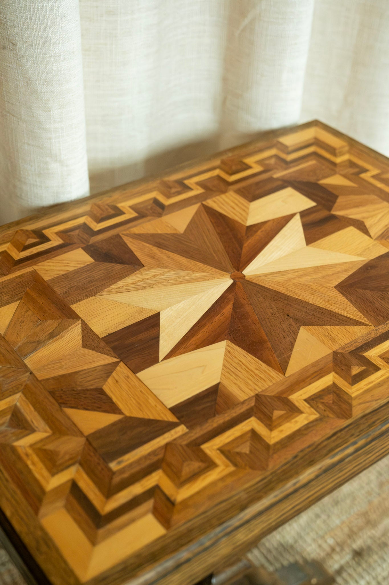 Rectangular Geometric Parquetry Side Table