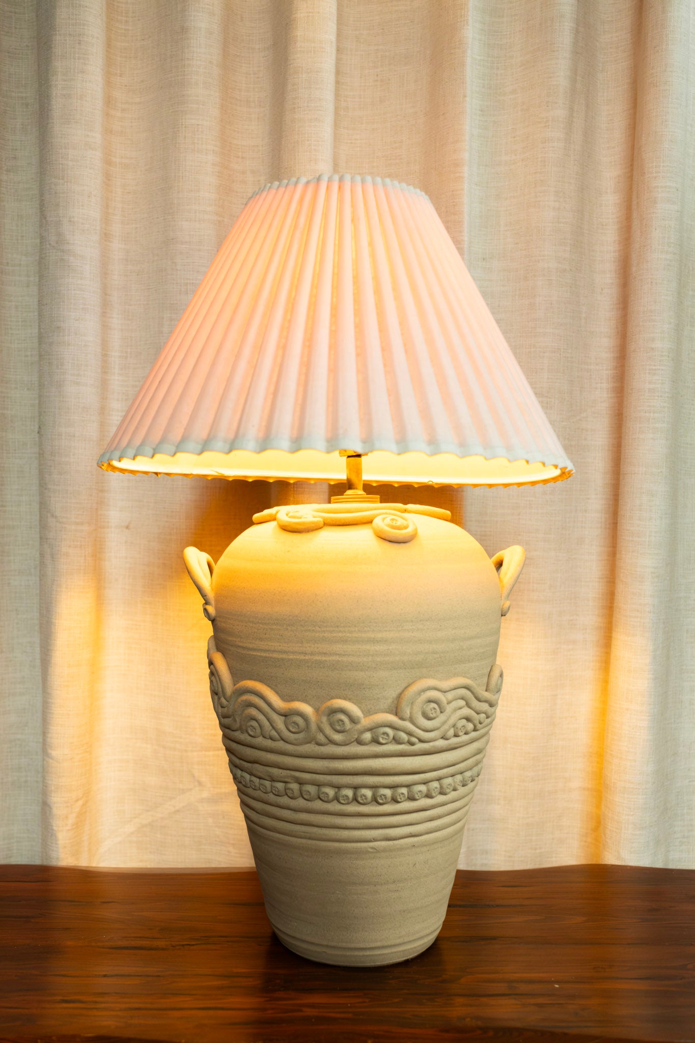 Midcentury Coiled Motif Pottery Lamp