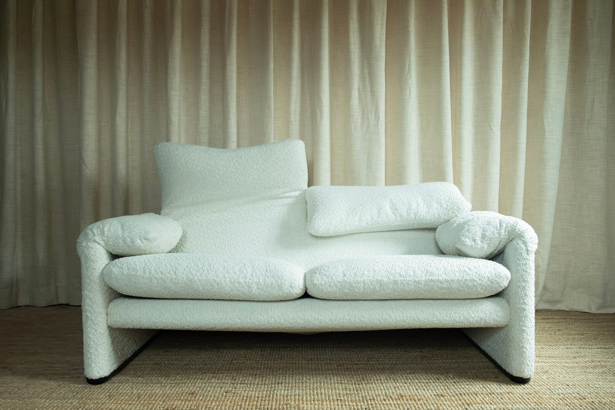 VICO MAGISTRETTI MARALUNGA TWO-SEAT SOFA, ITALIAN 1970S, Reupholstered in Boucle