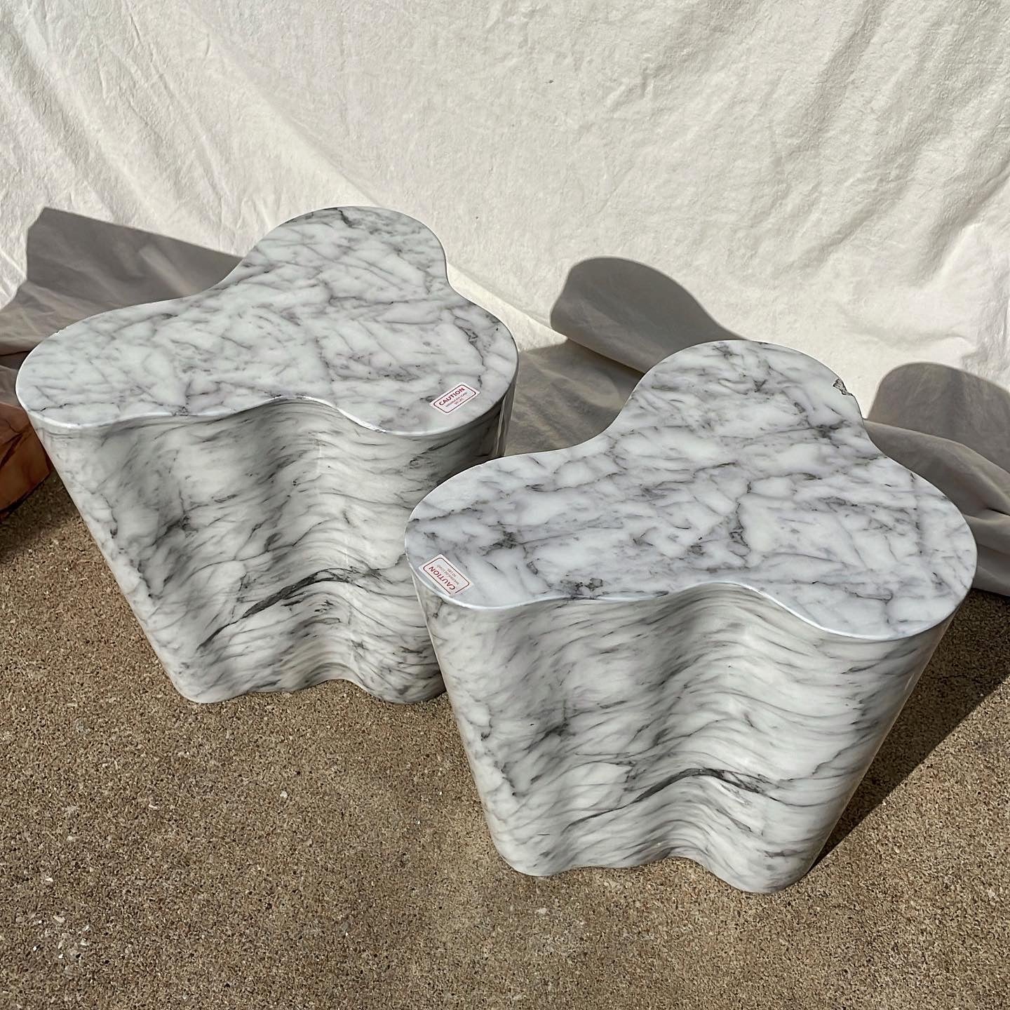 Clover Marble Finish Side Table Pair