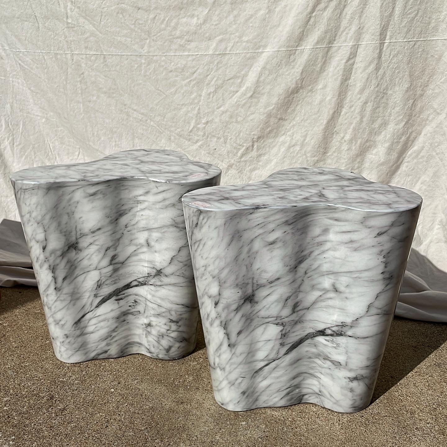 Clover Marble Finish Side Table Pair